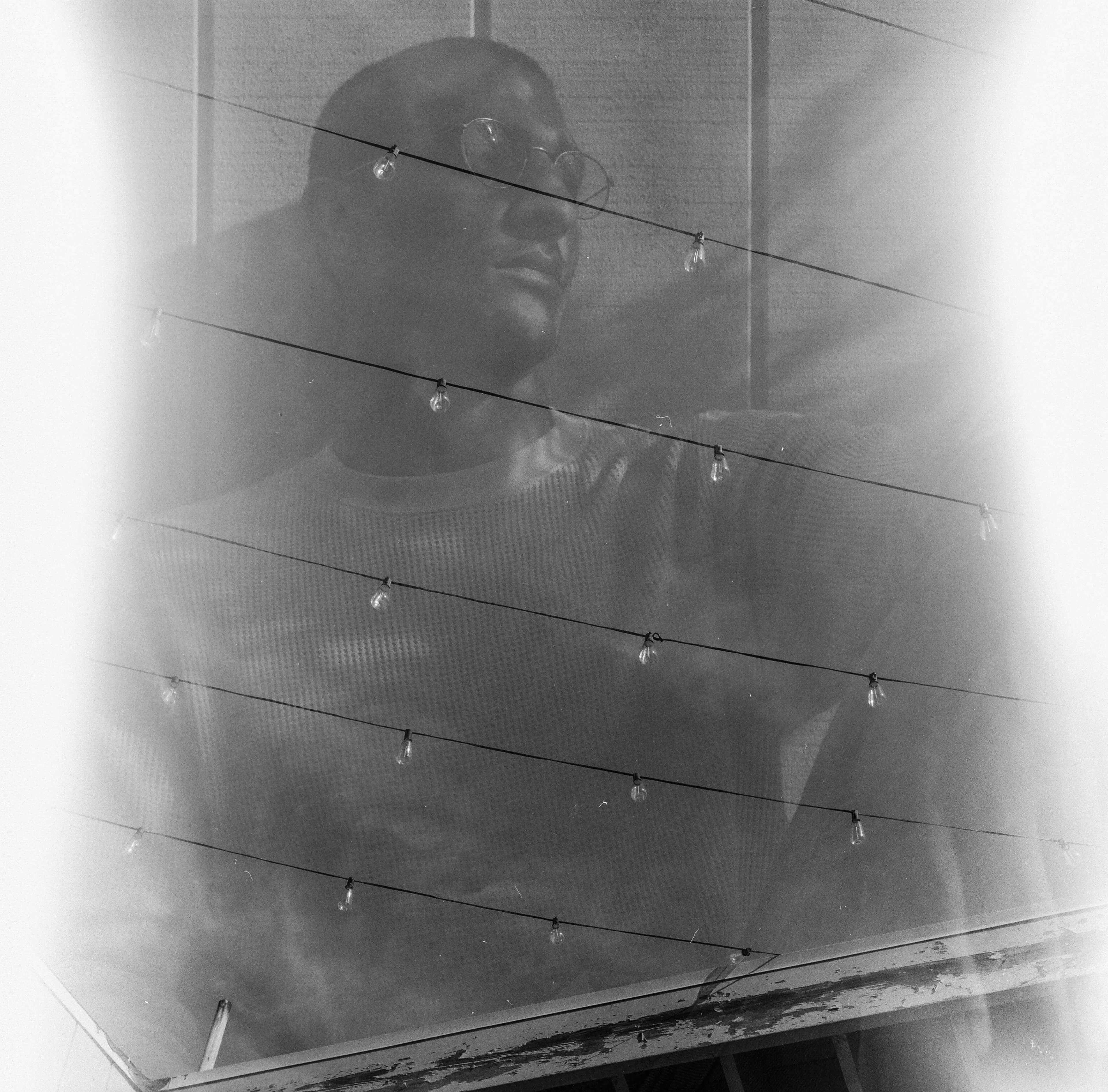 Self-portrait double exposure on medium format